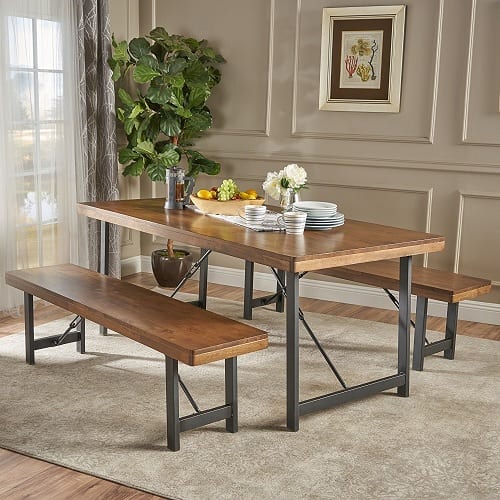 Blane Natural Walnut Farmhouse Dining Table and Bench