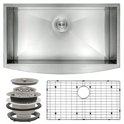 Perfetto Kitchen And Bath 33 X 20 X 9 Handmade Apron Undermount Single Bowl 18 Gauge Stainless Steel Kitchen Sink With Drain And Dish Grid
