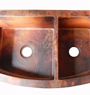 Rounded Apron Front Farmhouse Kitchen Double Bowl Mexican Copper Sink 6040 33X22 Inches 0 1 300x316