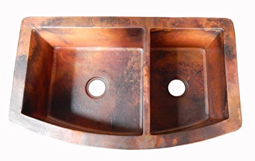 Rounded Apron Front Farmhouse Kitchen Double Bowl Mexican Copper Sink 6040 33X22 Inches 0 1