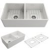 Classico Farmhouse Apron Front Fireclay 33 In Double Bowl Kitchen Sink With Protective Bottom Grid And Strainer In White 0 100x100