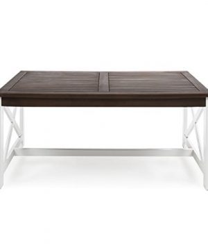 Newman Indoor Farmhouse Dark Brown Finished Acacia Wood Coffee Table With A White Base 0 300x360