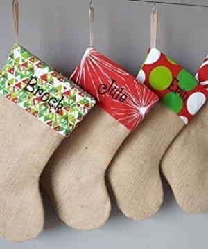 Personalized Christmas Stocking Natural Burlap With Red Lime White Green Patterns 18 Styles 0 0 300x360