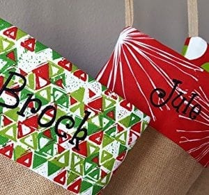 Personalized Christmas Stocking Natural Burlap With Red Lime White Green Patterns 18 Styles 0 1 300x281
