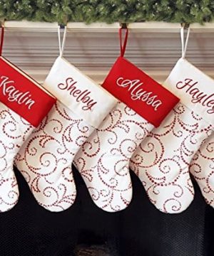 Personalized Christmas Stocking Red Warm White Classic Whimsical Design 0 300x360