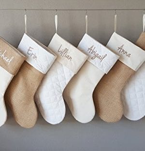 Personalized Christmas Stocking In Natural Burlap Ivory Cream Quilted Cotton Choose From 6 Different Styles 0 2 300x312