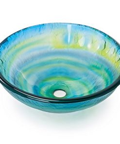Miligore Modern Glass Vessel Sink Above Counter Bathroom Vanity Basin Bowl Round Blue Green