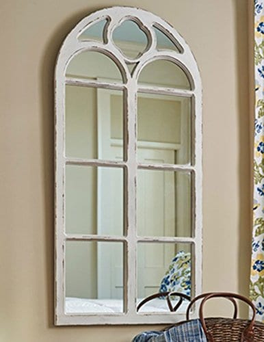 Shabby Chic Distressed White Wood Window Mirror With Arched Top 4725 High 0