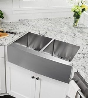 0505AP 5050 33x20x10 Farmhouse Apron Front 16 Gauge Double Bowl Stainless Steel Sink INCLUDES Grid Set And Strainers 0 3 300x333