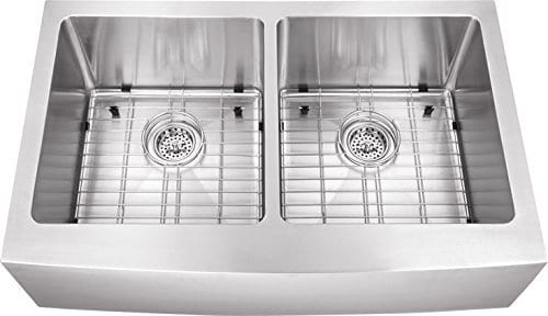 0505AP 5050 33x20x10 Farmhouse Apron Front 16 Gauge Double Bowl Stainless Steel Sink INCLUDES Grid Set And Strainers 0