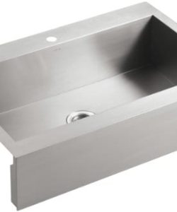 KOHLER K 3942 1 NA Vault Top Mount Single Bowl Kitchen Sink With Shortened Apron Front For 36 Inch Cabinet And Single Faucet Hole Stainless Steel 0 250x300