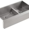 KOHLER K 3945 NA Vault Undercounter Offset Smart Divide Stainless Steel Sink With Shortened Apron Front For 36 Inch Cabinet 0 100x100
