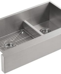 KOHLER K 3945 NA Vault Undercounter Offset Smart Divide Stainless Steel Sink With Shortened Apron Front For 36 Inch Cabinet 0 250x300
