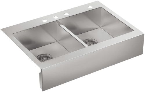 Kohler 3944 4 NA Top Mount Double Equal Stainless Steel Apron Front Kitchen Sink For 36 Cabinet 0