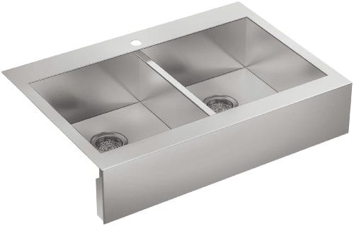 Kohler K 3944 1 NA Single Hole Stainless Steel Sink With Shortened Apron Front For 36 Inch Cabinet Vault Top Mount Double Basin Stainless Steel 0
