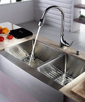 Kraus KHF203 33 KPF1621 KSD30CH 33 Inch Farmhouse Double Bowl Stainless Steel Kitchen Sink With Chrome Kitchen Faucet And Soap Dispenser 0 0 300x360