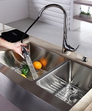 Kraus KHF203 33 KPF1621 KSD30CH 33 Inch Farmhouse Double Bowl Stainless Steel Kitchen Sink With Chrome Kitchen Faucet And Soap Dispenser 0 2 300x360