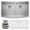 Perfetto Kitchen And Bath 33 X 20 X 9 Apron Undermount 5050 Double Bowl 18 Gauge Stainless Steel Kitchen Sink With Drain And Dish Grid 0 100x100