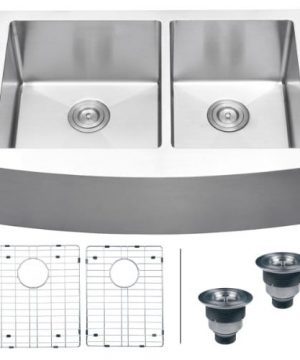 Ruvati RVH9201 Apron Front 16 Gauge 33 Kitchen Double Bowl Sink Stainless Steel 0 300x360