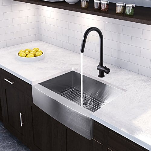 VIGO 30 Inch Farmhouse Apron Single Bowl 16 Gauge Stainless Steel Kitchen Sink With Gramercy Matte Black Faucet Grid Strainer And Soap Dispenser 0 3