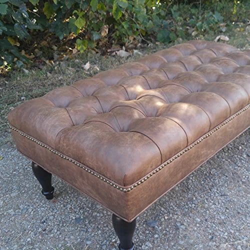 Design 59 Inc Large Vegan Leather, 30 Inch Distressed Vegan Leather Tufted Coffee Table Ottoman