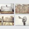 Farmhouse Decor Wall Art Set Of 4 Unframed 5x7 Prints Country Rustic Landscape Photographs Barn Fence Hay Windmill Beige Tan White 0 100x100