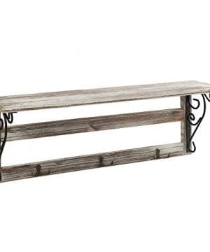 Mygift 23 Inch Wall Mounted Rustic Wood Floating Shelf With Iron Scrollwork Brackets 3 Key Hook Farmhouse Goals