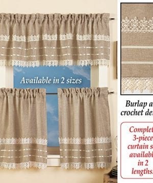 Collections Etc Country Style Burlap And Crochet Lace Kitchen Cafe Tier And Window Valance Set Brown 30 X 36 Tier Farmhouse Goals