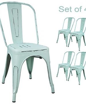 Devoko Metal Indoor Outdoor Chairs Distressed Style Kitchen Dining Chairs Stackable Side Chairs With Back Set Of 4 0 300x360