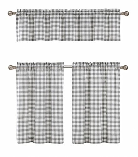 Assorted Colors Country Farmhouse Plaid Kitchen Curtain Tier & Valance Set 