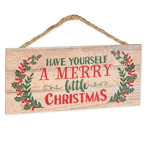GRAHAM DUNN Have Yourself a Merry Little Christmas Holly 5 x 10 Wood Plank Design Hanging Sign HSA0169 P 