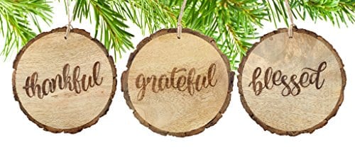 Sam Ollie Furnishings Large Rustic Christmas Ornaments With Thankful Grateful Blessed Set Of 3 4 Inch Round Farmhouse Goals