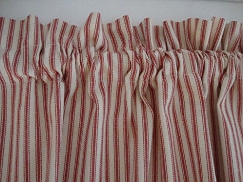 Valance Red And Cream Ticking Cotton 42 W X 14 L Window Treatment Curtain 0 1