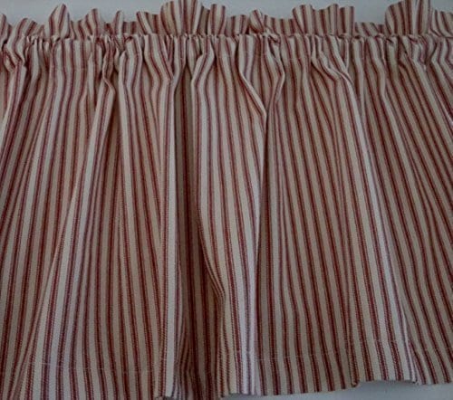 Valance Red And Cream Ticking Cotton 42 W X 14 L Window Treatment Curtain 0 2