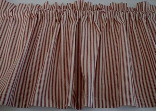 Valance Red And Cream Ticking Cotton 42 W X 14 L Window Treatment Curtain 0