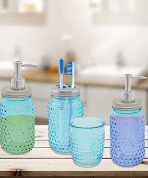 Circleware 4 Piece Mason Jars Bathroom Accessories Set Toothbrush Holder Lotion Soap Dispenser Cup Farmhouse Goals