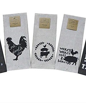 New Farmhouse Chic Retro Kitchen SET 3 ROOSTER FARM Red Black Dish Towels