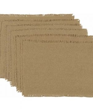 VHC Brands Classic Country Farmhouse Tabletop Kitchen Burlap Natural Tan Fringed Placemat Set Of 6 0 300x360