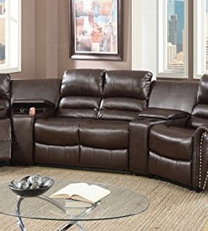 5pcs Brown Bonded Leather Reclining Sofa Set Home Theater Sectional Sofa Set With Two Center Consoles 0 300x333