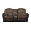 Ashley Furniture Signature Design Follett Overstuffed Upholstered Double Reclining Loveseat WConsole Contemporary Coffee 0 100x100
