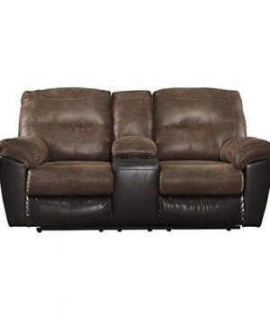 Ashley Furniture Signature Design Follett Overstuffed Upholstered Double Reclining Loveseat WConsole Contemporary Coffee 0 300x360