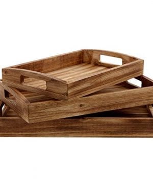 Barnyard Designs Torched Wood Nesting Serving Trays Handles Rustic Farmhouse Country Decorative Wood Trays Coffee Table Kitchen Set Of 3 0 300x360