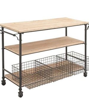 Deco 79 50203 Industrial Metal Wood Table Rolling Cart With Drawer Baskets 48 X 32 0 300x360