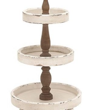 Deco 79 Large 3 Tier Distressed White Natural Wood Round Serving Tray Stand Party Serving Trays Wood Tray Stand Farmhouse Style Food Trays 15 X 25 0 300x360