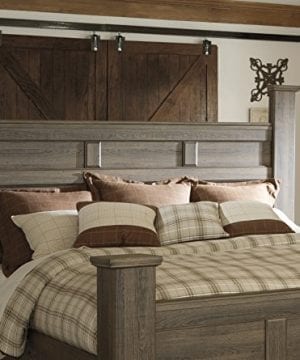 FurnitureMaxx Juararoy Casual Dark Brown Color Replicated Rough Sawn Oak Bed Room Set King Poster Bed Dresser Mirror Nightstand 0 1 300x360