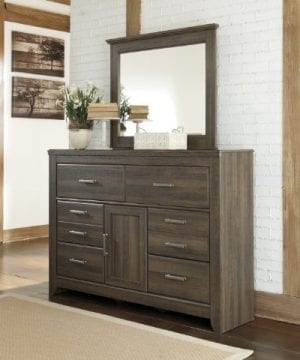 FurnitureMaxx Juararoy Casual Dark Brown Color Replicated Rough Sawn Oak Bed Room Set King Poster Bed Dresser Mirror Nightstand 0 2 300x360