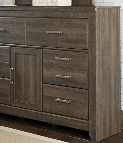 FurnitureMaxx Juararoy Casual Dark Brown Color Replicated Rough Sawn Oak Bed Room Set King Poster Bed Dresser Mirror Nightstand 0 3