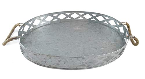 Galvanized Metal Tray Farmhouse Rustic, Large Round Metal Serving Trays