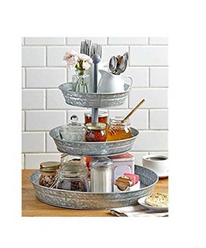GetSet2Save BM164575 Vintage Galvanized 3 Tier Serving Tray Rustic Country Farmhouse Kitchen One Size Silver 0 300x360