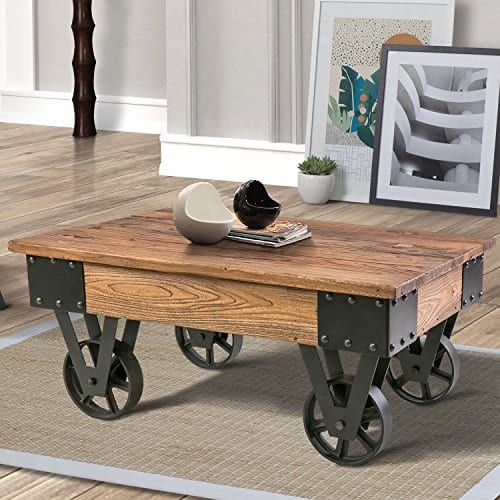 Solid Wood Coffee Metal Wheels End, Solid Wood End Tables For Living Room